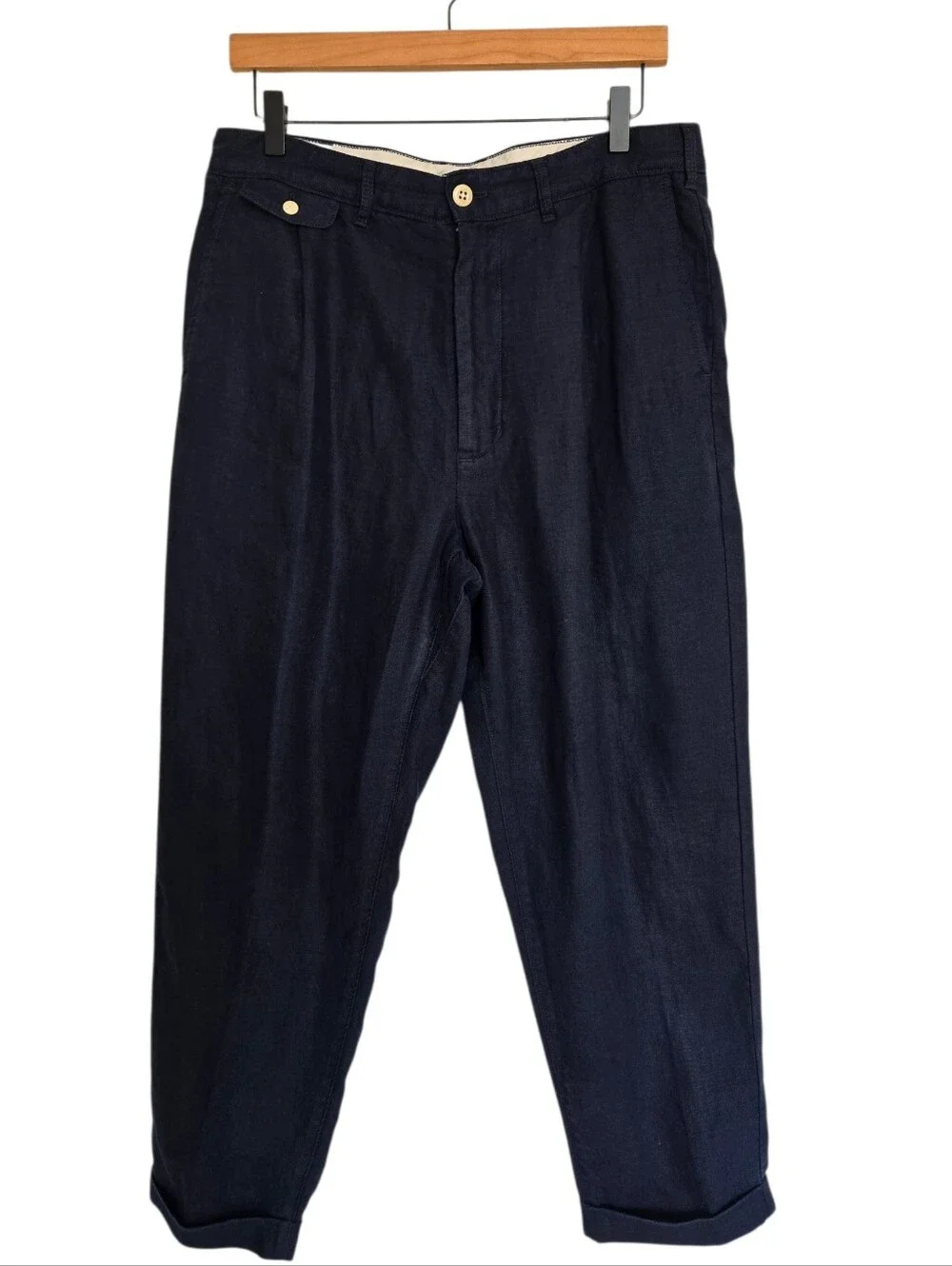 Alex Mill Linen 100% Navy Blue Standard Pleated 100% Linen Pants Men's Size 31